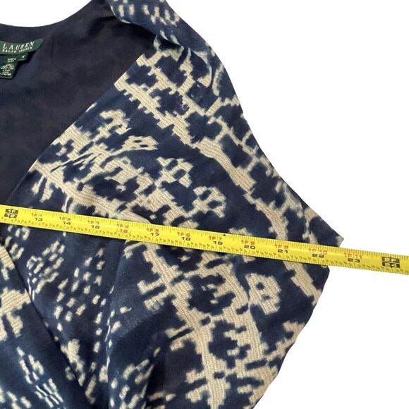 LAUREN RALPH LAUREN Silk & Linen Side Zip Wrap Top Blue & Cream Women’s 14 NEW - Picture 8 of 10